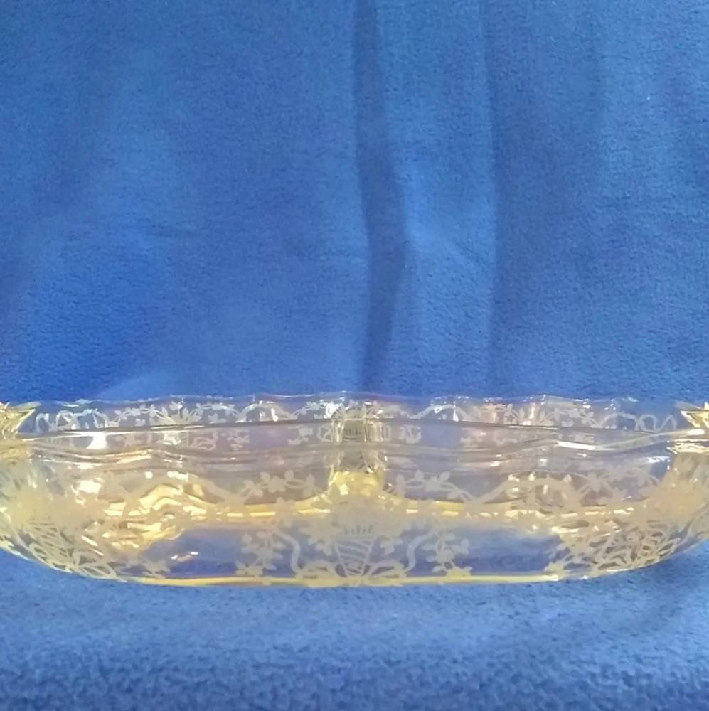 Fostoria Glass Baroque Corsage Etched Relish Dish